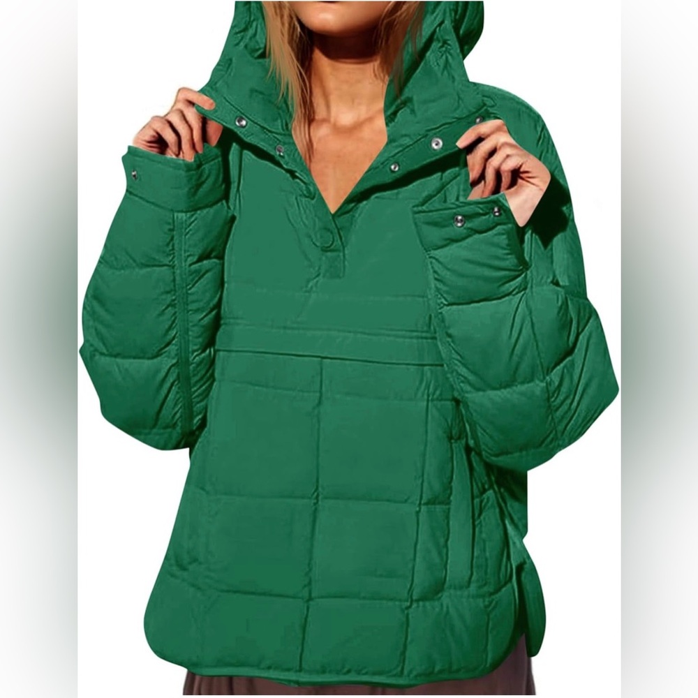Women's Green Puffer Jacket - Pullover